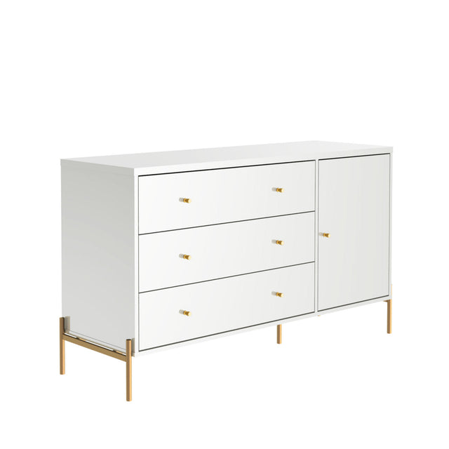 Cômoda com 3 Gavetas e 1 Porta Jasper 138 cm Branco Gloss com Dourado