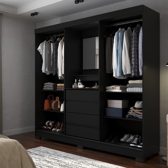 Guarda-Roupa Casal 2 Portas de Correr c/ Espelho Italo Carvalho com Grafite