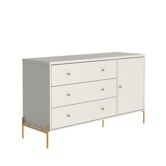 Cômoda com 3 Gavetas e 1 Porta Jasper 138 cm Off White com Dourado