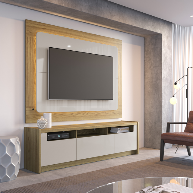 Painel para TVs até 75 Polegadas Oslo 182cm Off White Fosco com Canella