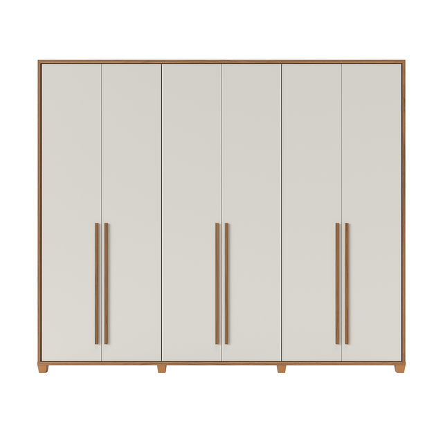 Guarda-Roupa Casal 6 portas 100% MDF com Espelho Interno Rockford 274cm Canella c/ Off White