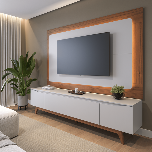 Painel para TVs até 75 Polegadas Oslo 182cm Off White Fosco com Canella