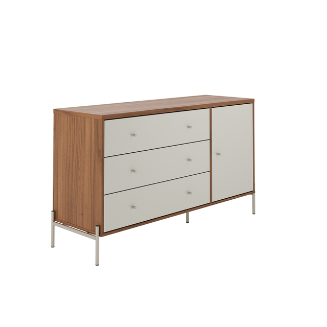 Cômoda com 3 Gavetas e 1 Porta Jasper 138 cm Canella e Off White com Champanhe