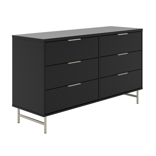 Cômoda 6 Gavetas Yves 135cm Preto Fosco com Champanhe