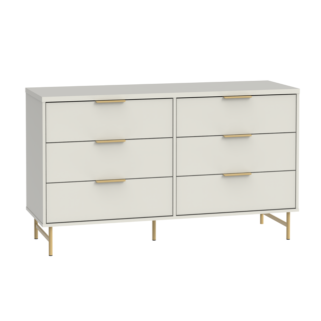 Cômoda 6 Gavetas Yves 135cm Off White com Dourado