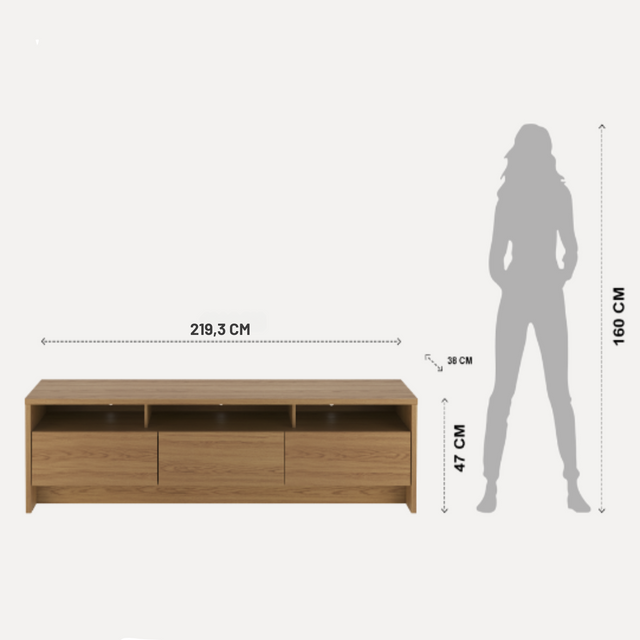 Rack para TV 75 Polegadas 3 Portas 219cm Aspen - Preto