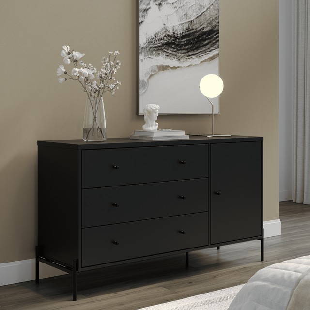 Cômoda com 3 Gavetas e 1 Porta Jasper 138 cm Preto Fosco