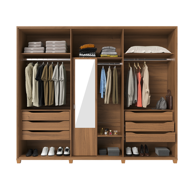 Guarda-Roupa Casal 6 portas 100% MDF com Espelho Interno Rockford 274cm Canella c/ Off White