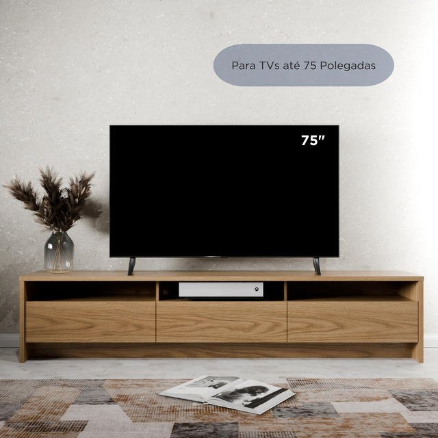 Rack para TV 75 Polegadas 3 Portas 219cm Aspen - Preto