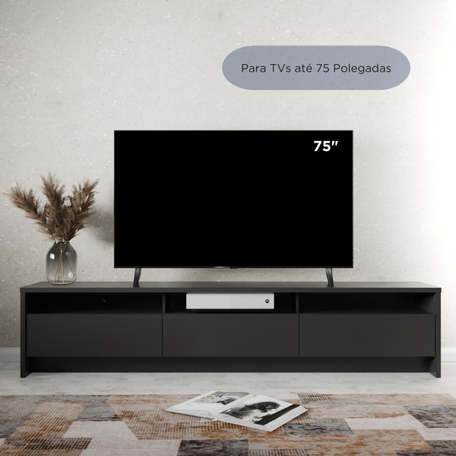 Rack para TV 75 Polegadas 3 Portas 219cm Aspen - Preto