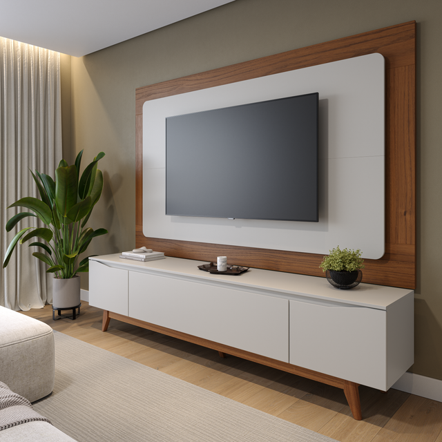 Painel para TVs até 75 Polegadas Oslo 182cm Off White Fosco com Canella