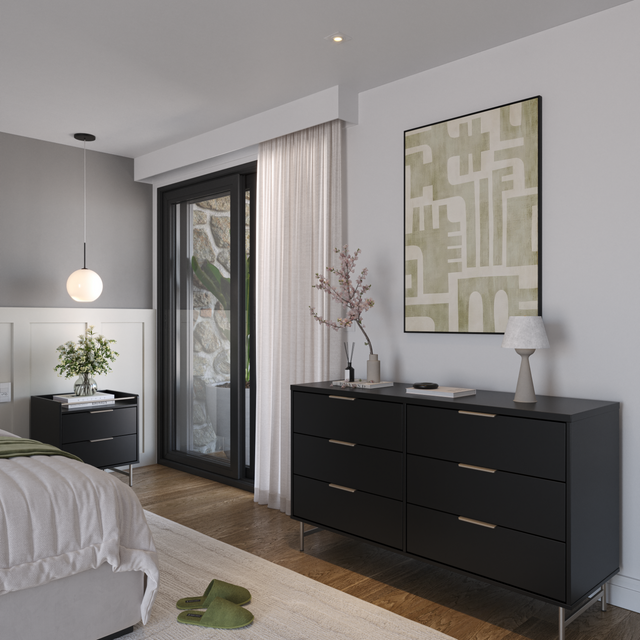 Cômoda 6 Gavetas Yves 135cm Off White com Dourado