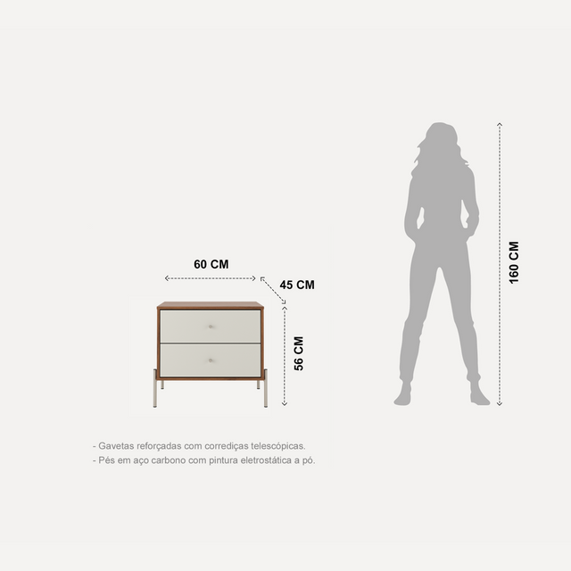 Mesa de Cabeceira Jasper 64 cm Canella e Off White com Champanhe