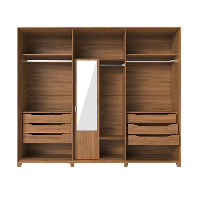 Guarda-Roupa Casal 6 portas 100% MDF com Espelho Interno Rockford 274cm Canella c/ Off White