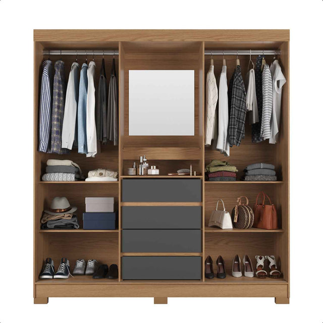 Guarda-Roupa Casal 2 Portas de Correr c/ Espelho Italo Carvalho com Grafite