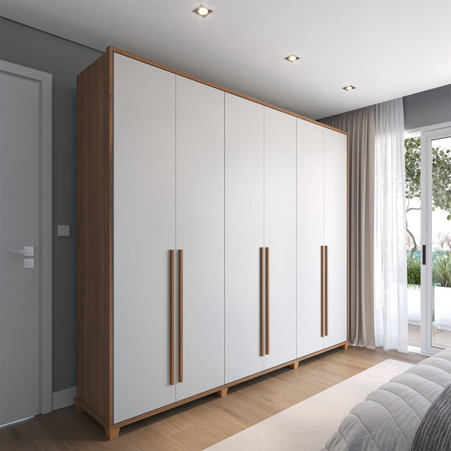 Guarda-Roupa Casal 6 portas 100% MDF com Espelho Interno Rockford 274cm Canella c/ Off White