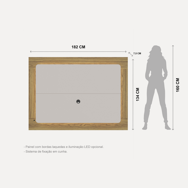 Painel para TVs até 75 Polegadas Oslo 182cm Off White Fosco com Canella
