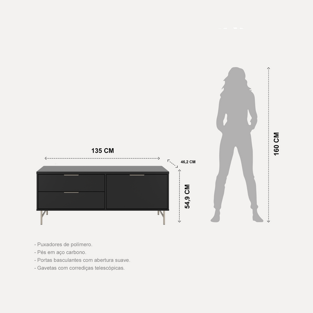 Rack para TVs até 50 Polegadas Yves 135 cm Off White Fosco com Dourado