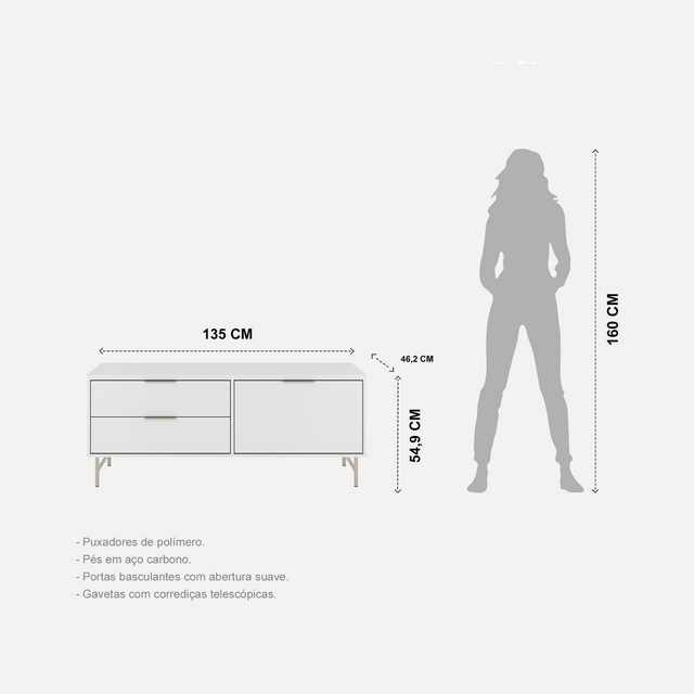 Rack para TVs até 50 Polegadas Yves 135 cm Off White Fosco com Dourado
