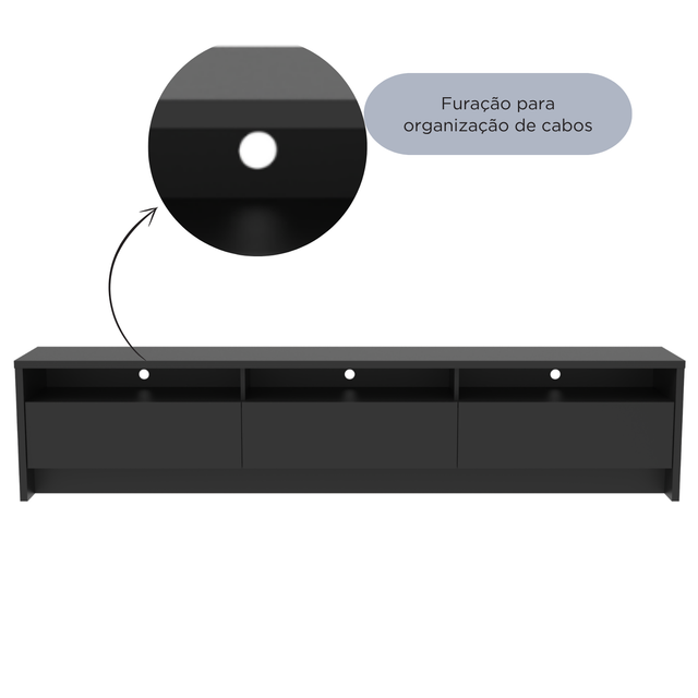 Rack para TV 75 Polegadas 3 Portas 219cm Aspen - Preto