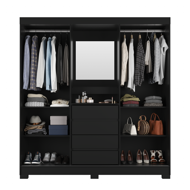 Guarda-Roupa Casal 2 Portas de Correr c/ Espelho Italo Carvalho com Grafite