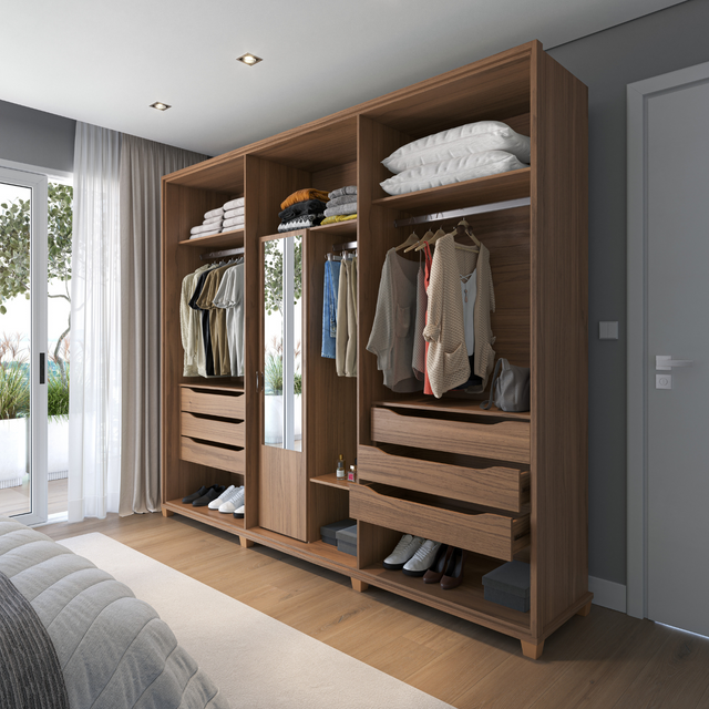 Guarda-Roupa Casal 6 portas 100% MDF com Espelho Interno Rockford Canella