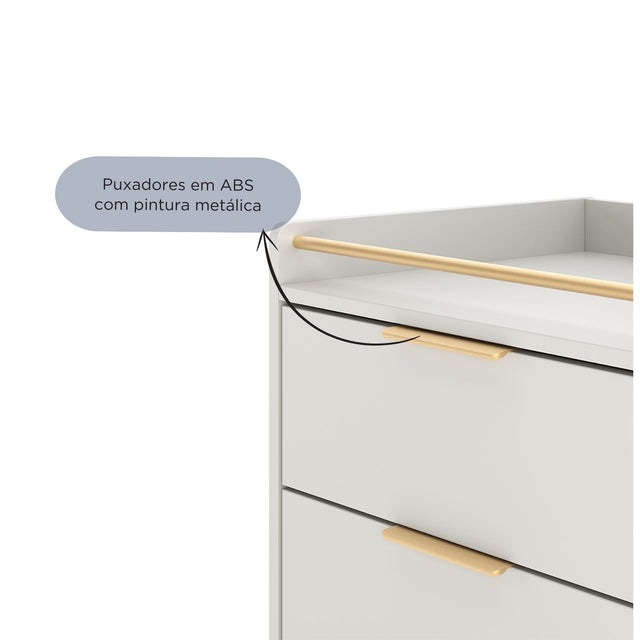 Mesa de Cabeceira c/ 2 Gavetas Yves Off White com Dourado