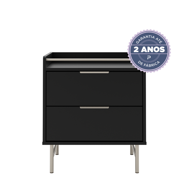 Mesa de Cabeceira c/ 2 Gavetas Yves Preto com Champanhe