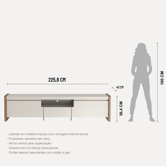 Rack para TVs até 75 Polegadas Bristol 225 cm Off White com Natural