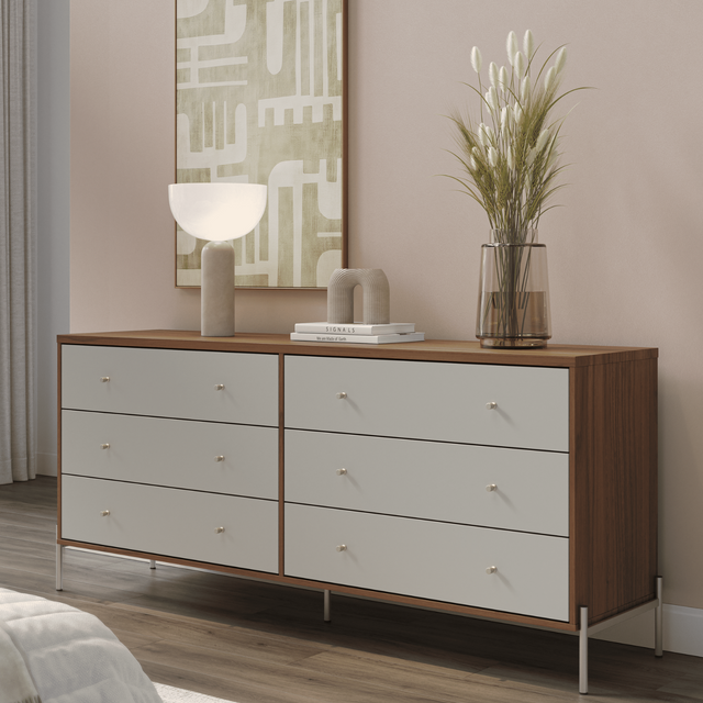 Cômoda 6 Gavetas Jasper 182 cm Branco Gloss com Dourado