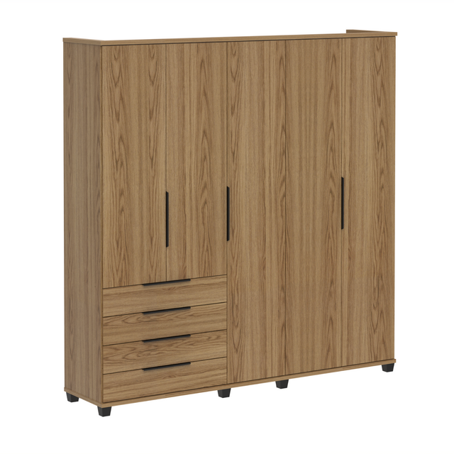 Guarda-Roupa Casal 5 Portas 4 Gavetas 100% MDF Allen 226 cm - Freijó c/ Preto Fosco