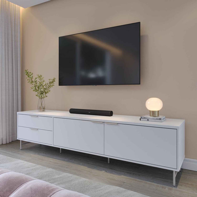 Rack para TVs até 75 Polegadas Yves 220cm Off White Fosco com Dourado