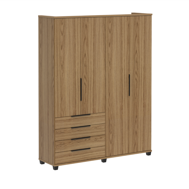 Guarda-Roupa Casal 4 Portas 4 Gavetas 100% MDF Allen 181 cm - Freijó c/ Preto Fosco