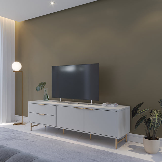 Rack para TVs até 75 Polegadas Yves 184 cm Off White Fosco com Dourado