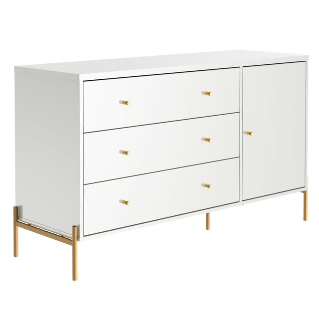 Cômoda com 3 Gavetas e 1 Porta Jasper 138 cm Branco Gloss com Dourado