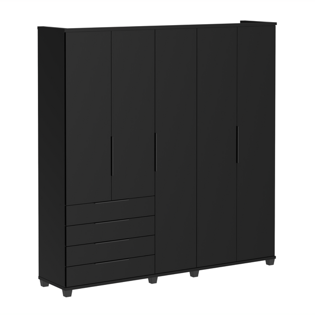 Guarda-Roupa Casal 5 Portas 4 Gavetas 100% MDF Allen 226 cm - Preto Fosco