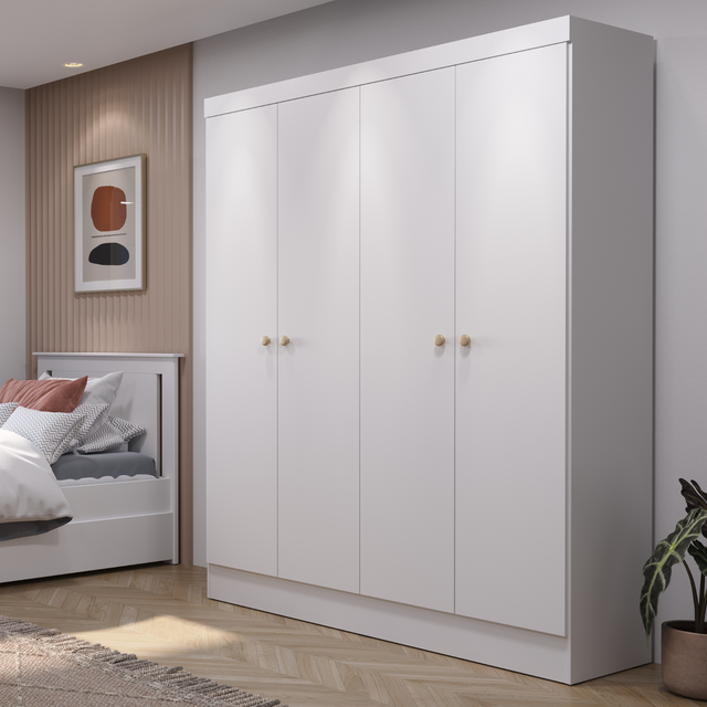 Guarda Roupa Solteiro 4 Portas Renzo 135cm Branco