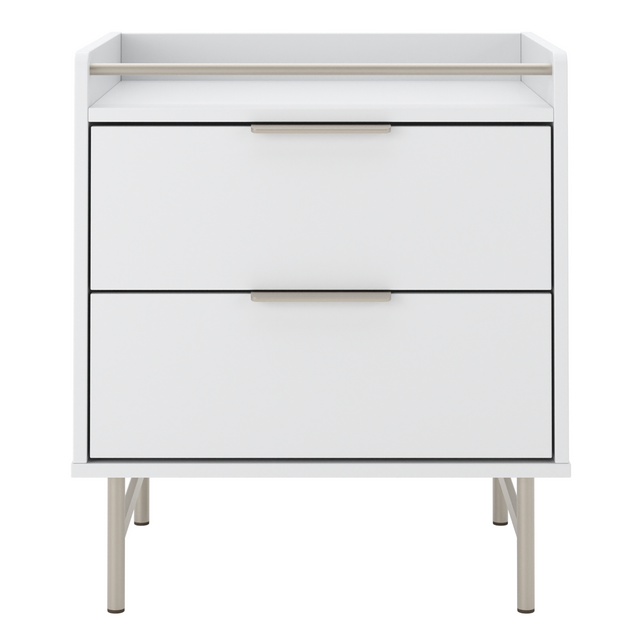 Mesa de Cabeceira c/ 2 Gavetas Yves Branco Fosco c/ Champanhe