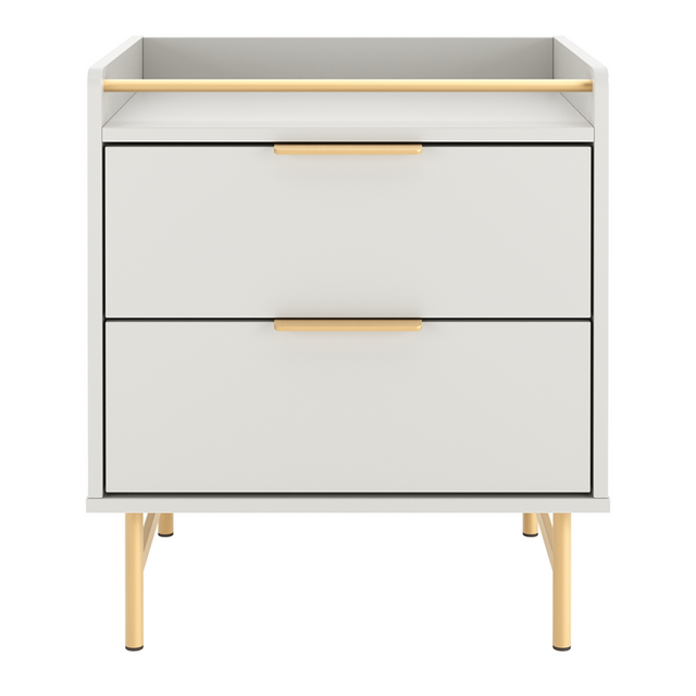 Mesa de Cabeceira c/ 2 Gavetas Yves Branco Fosco c/ Champanhe