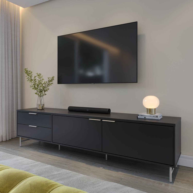 Rack para TVs até 75 Polegadas Yves 220cm Off White Fosco com Dourado