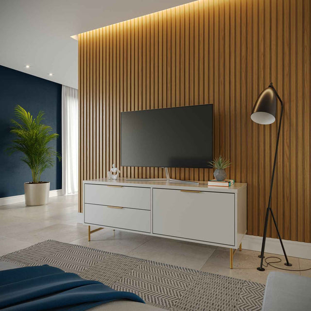 Rack para TVs até 50 Polegadas Yves 135 cm Off White Fosco com Dourado