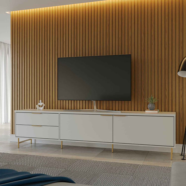 Rack para TVs até 75 Polegadas Yves 220cm Off White Fosco com Dourado