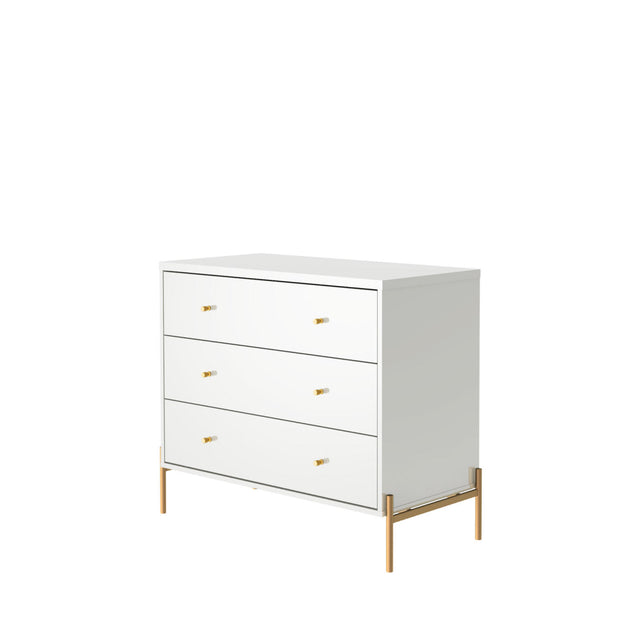 Cômoda Jasper 3 Gavetas 94cm Branco Gloss com Dourado