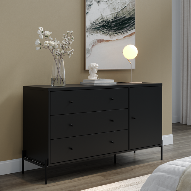 Cômoda com 3 Gavetas e 1 Porta Jasper 138 cm Preto Fosco