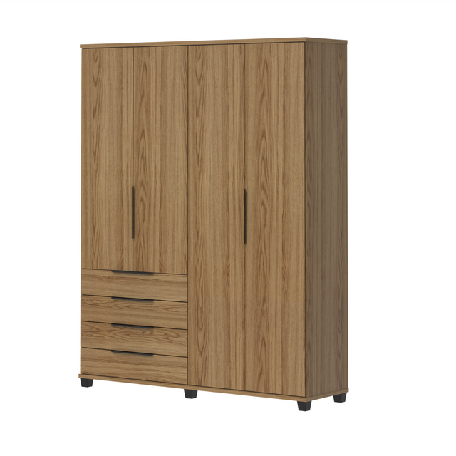 Guarda-Roupa Casal 4 Portas 4 Gavetas 100% MDF Allen 181 cm - Freijó c/ Preto Fosco