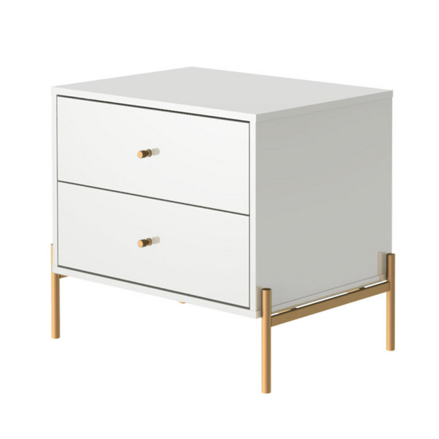 Mesa de Cabeceira Jasper 64 cm Branco Gloss com Dourado