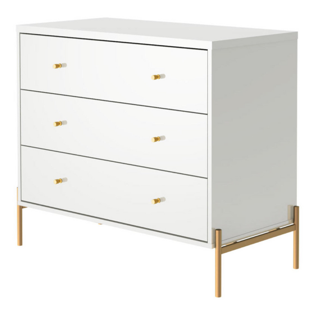 Cômoda com 3 Gavetas Jasper 94cm Off White com Champanhe