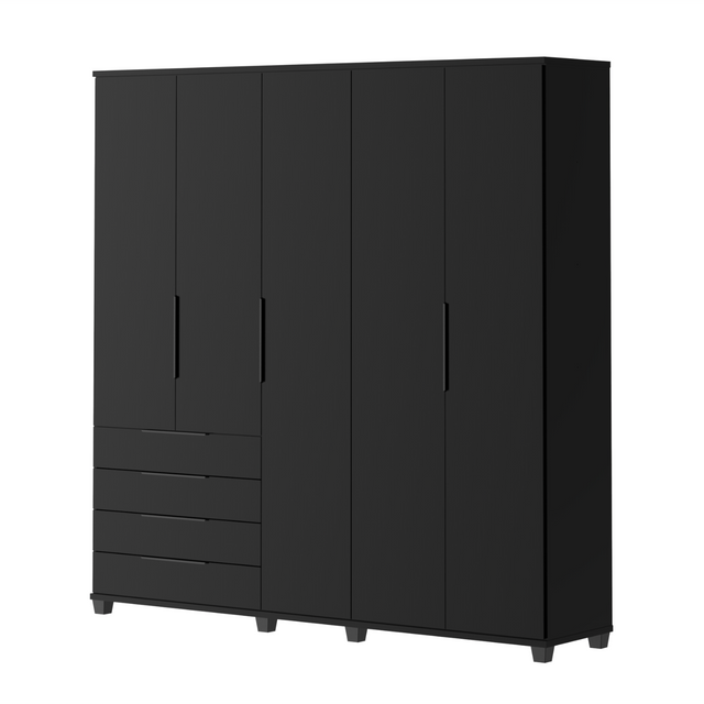 Guarda-Roupa Casal 5 Portas 4 Gavetas 100% MDF Allen 226 cm - Preto Fosco