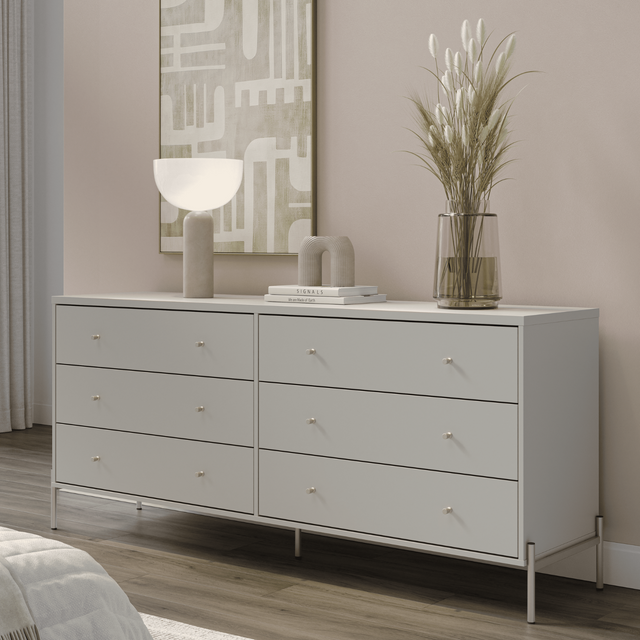 Cômoda 6 Gavetas Jasper 182 cm Branco Gloss com Dourado