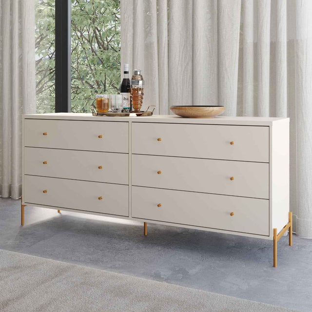 Cômoda 6 Gavetas Jasper 182 cm Branco Gloss com Dourado